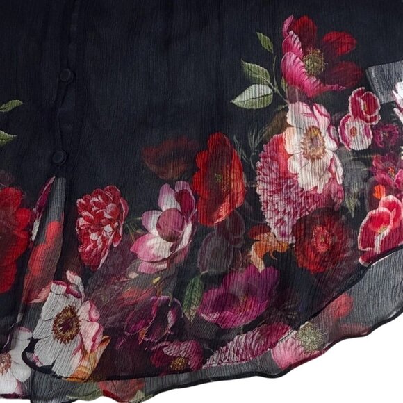 Camilla Mirror Mirror Raglan Button Up Shirt Black Floral Sheer Silk Blouse Sz L - Picture 12 of 16